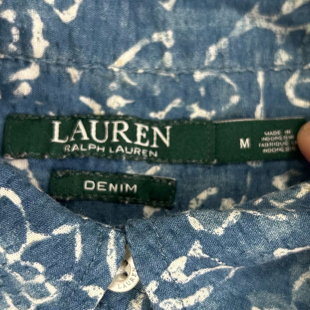 Lauren Ralph Lauren Denim Floral Y2K Blue Boho Western Cottagecore Shirt Medium - Picture 3 of 9